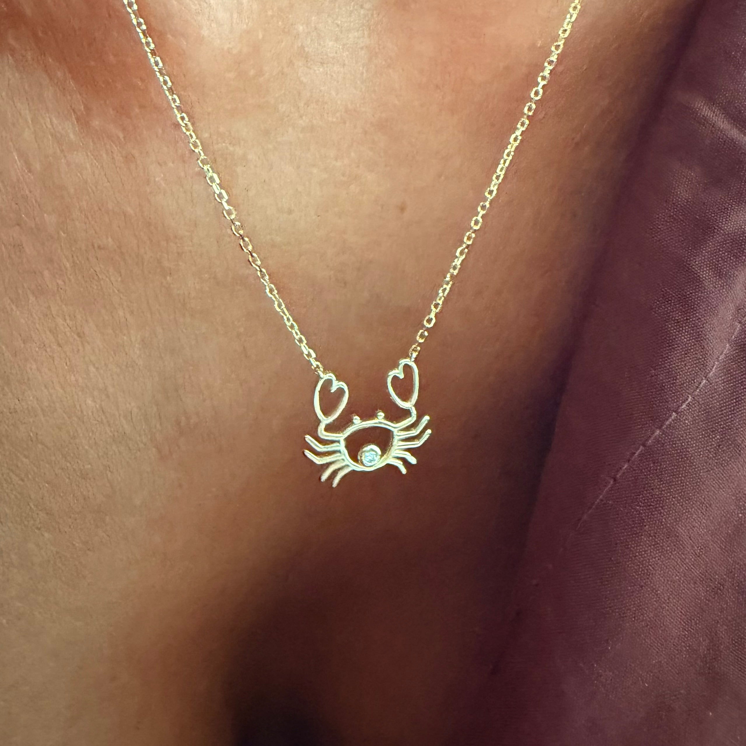 14K Gold Mer-Mades Heart Claw Crab Necklace