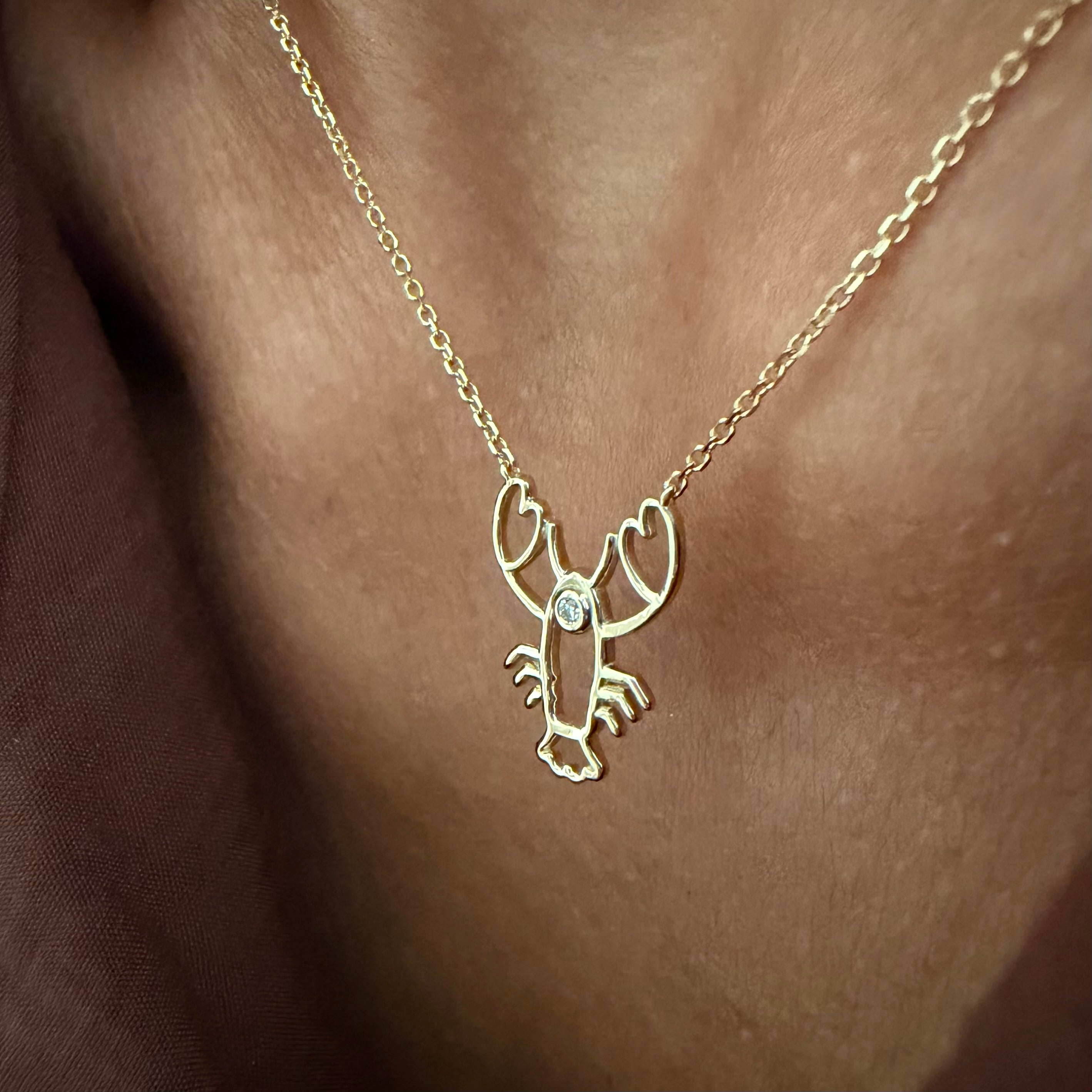 14K Gold Mer-Mades Heart Claw Lobster Necklace