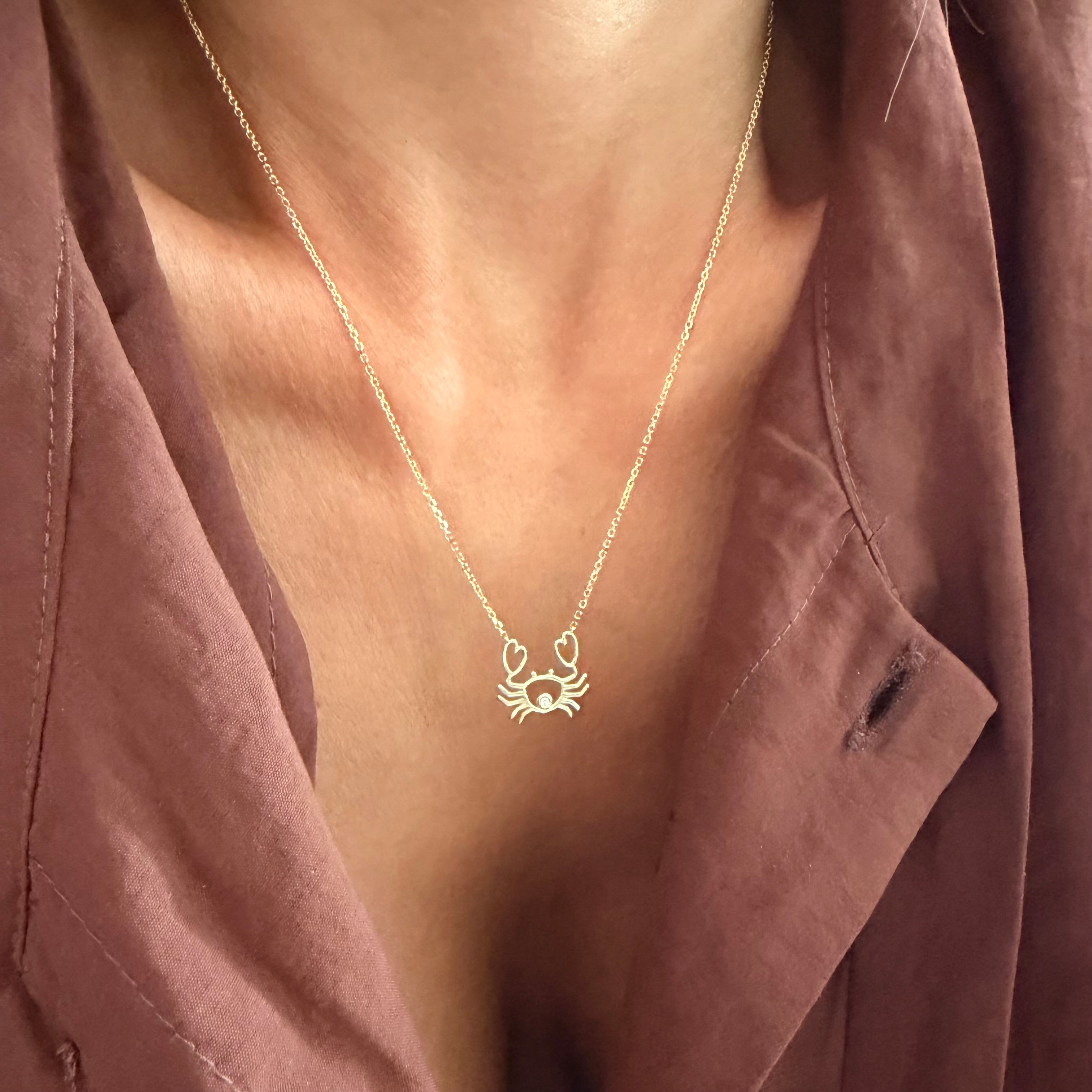 14K Gold Mer-Mades Heart Claw Crab Necklace