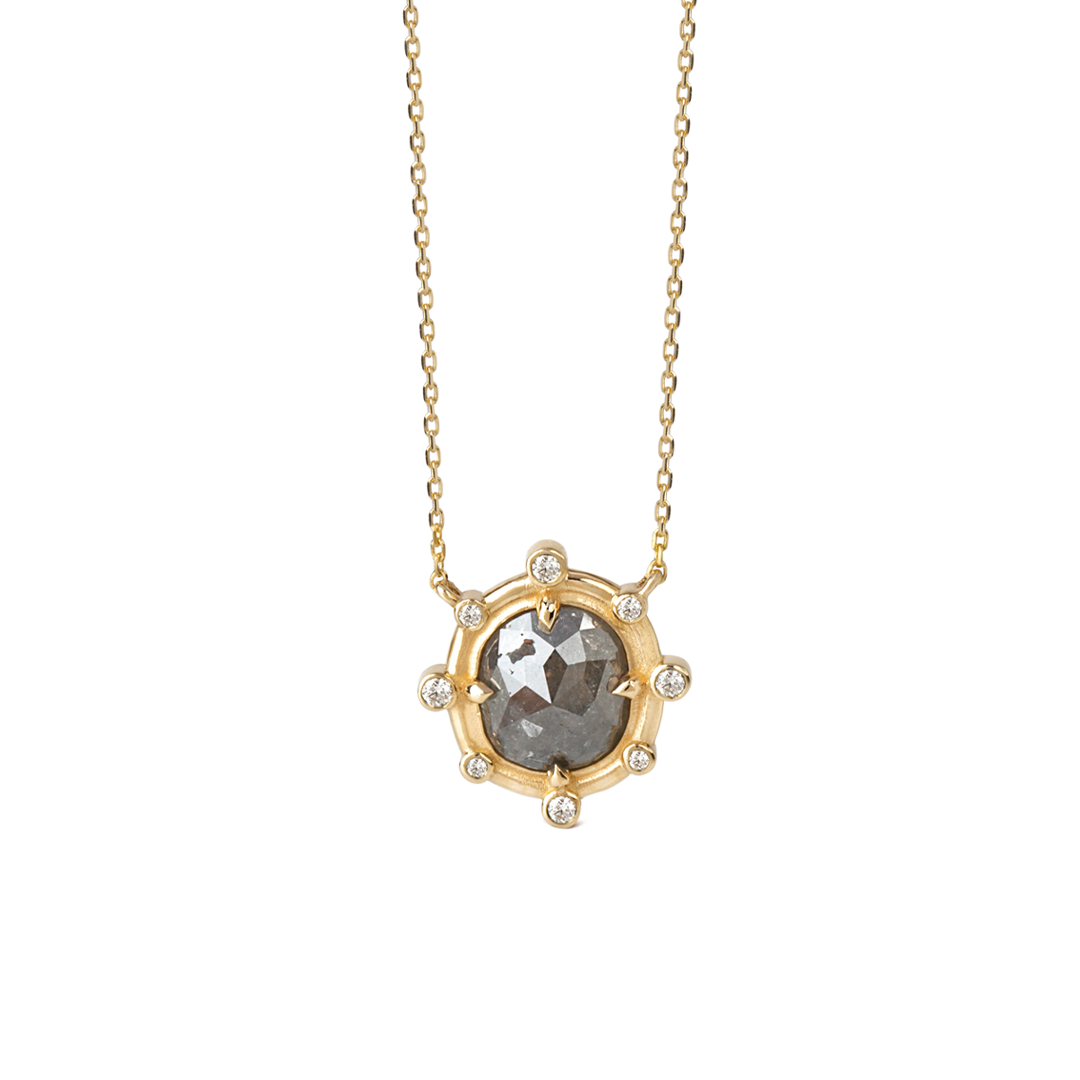 14K Gold Pendant with Grey Rose Cut Diamond