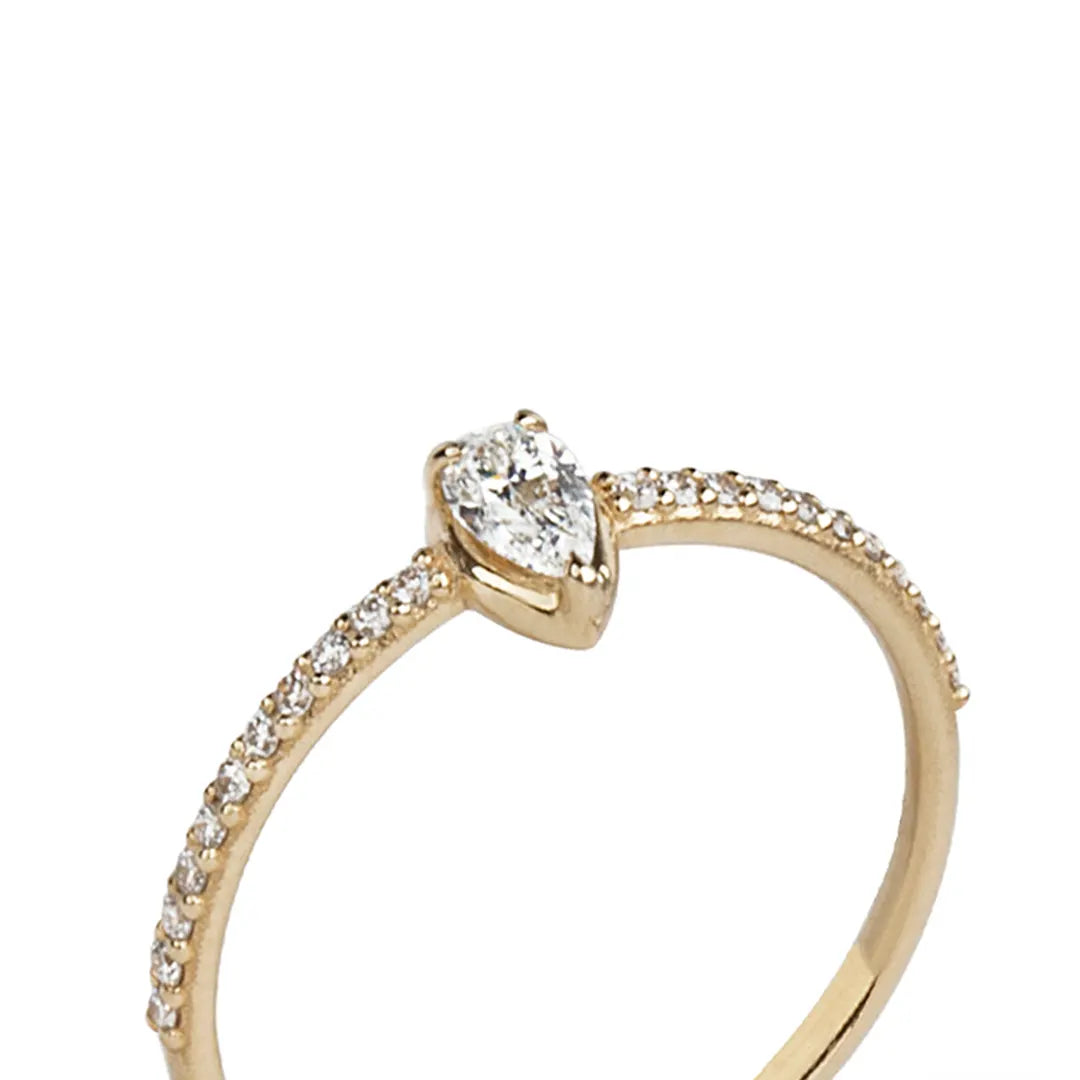 14K Gold Pear-Shaped Tiny Diamond Ring