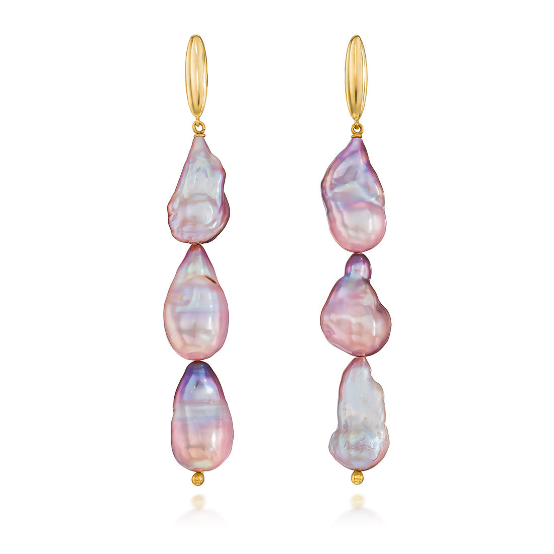 14K Gold Long Pink-Grey Baroque Pearl Earrings
