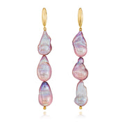 14K Gold Long Pink-Grey Baroque Pearl Earrings