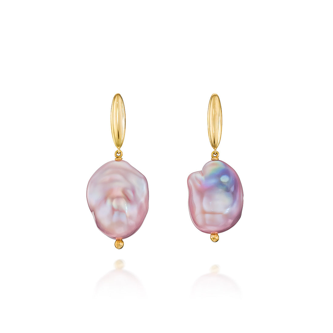 14K Gold Big Pinky-Grey Baroque Pearls Earrings
