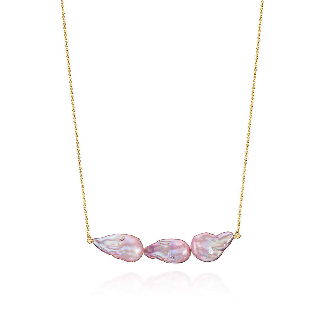 14K Gold 3 Pinky-Grey Baroque Pearls Necklace