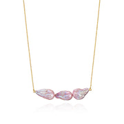 14K Gold 3 Pinky-Grey Baroque Pearls Necklace