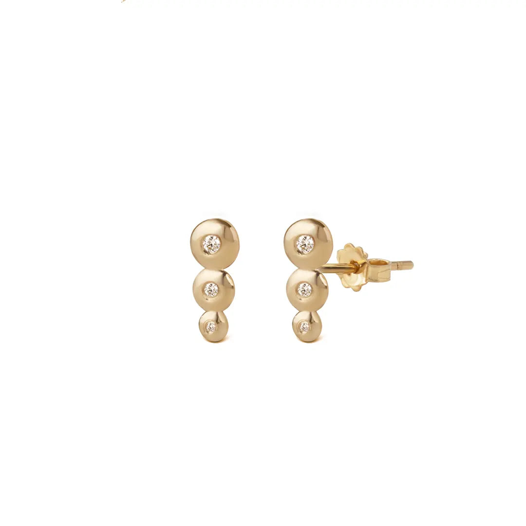 14K Gold Stud Earrings with 3 “Bubble” Diamonds vertical
