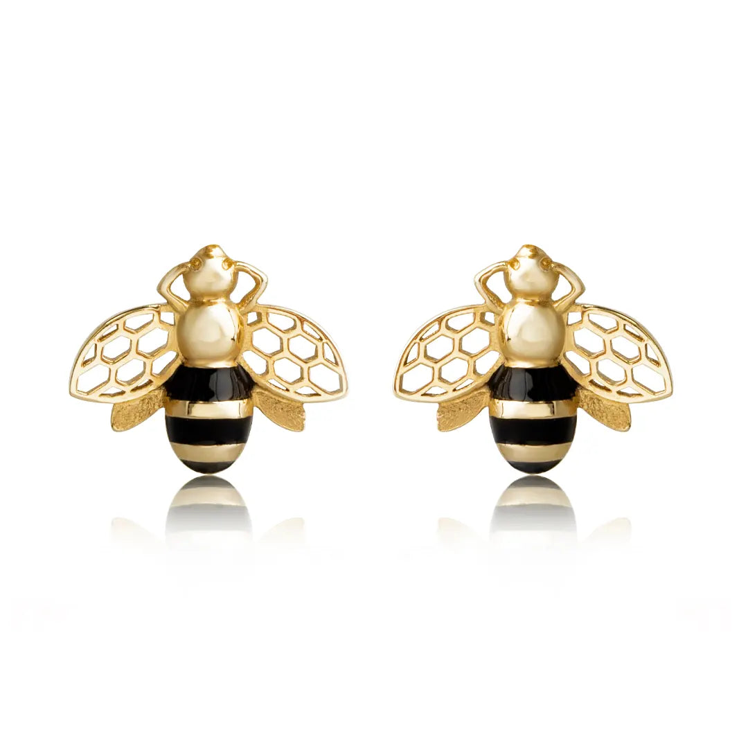 14k Gold Bee Earrings