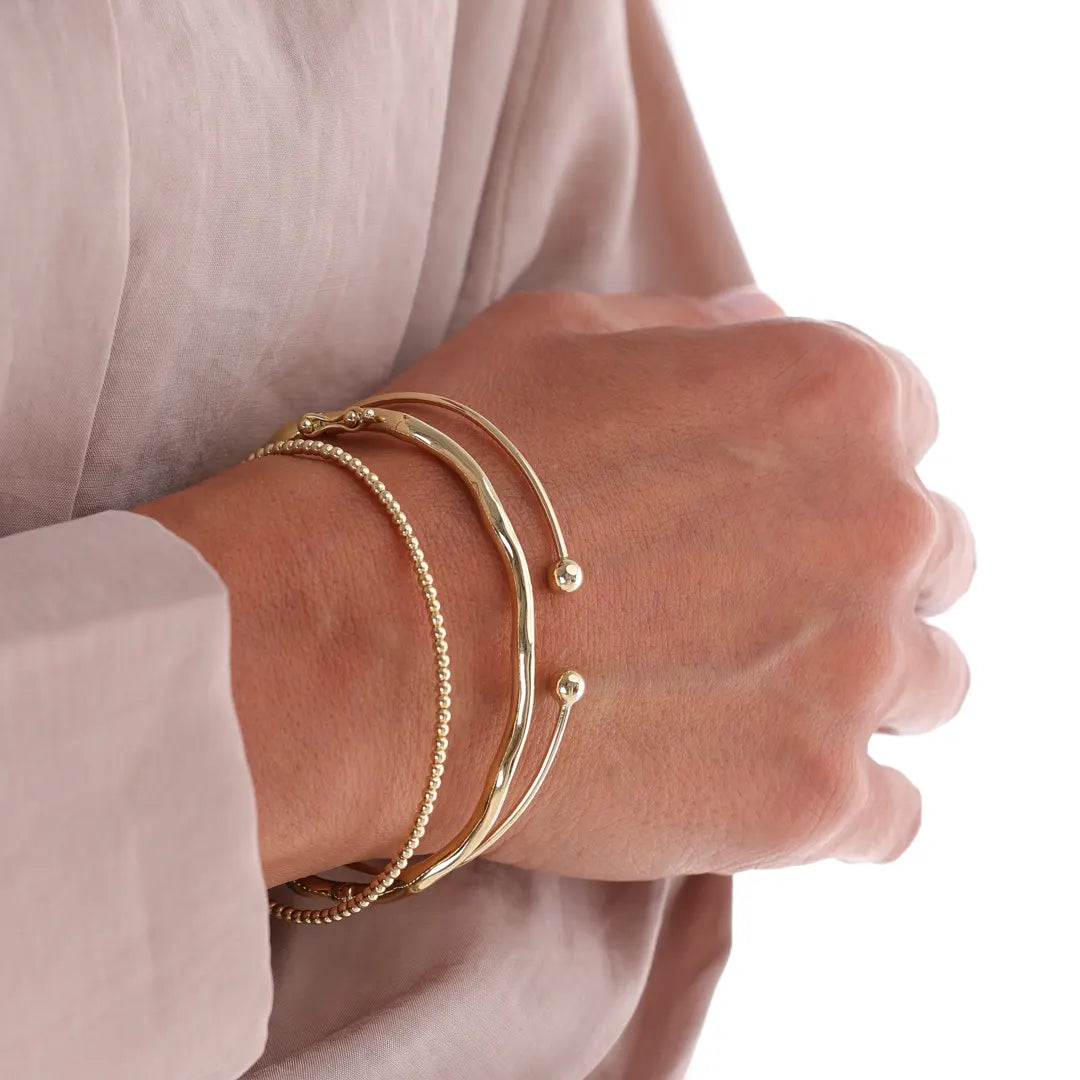 14K gold Thin Open Bracelet with 2 bold Dots