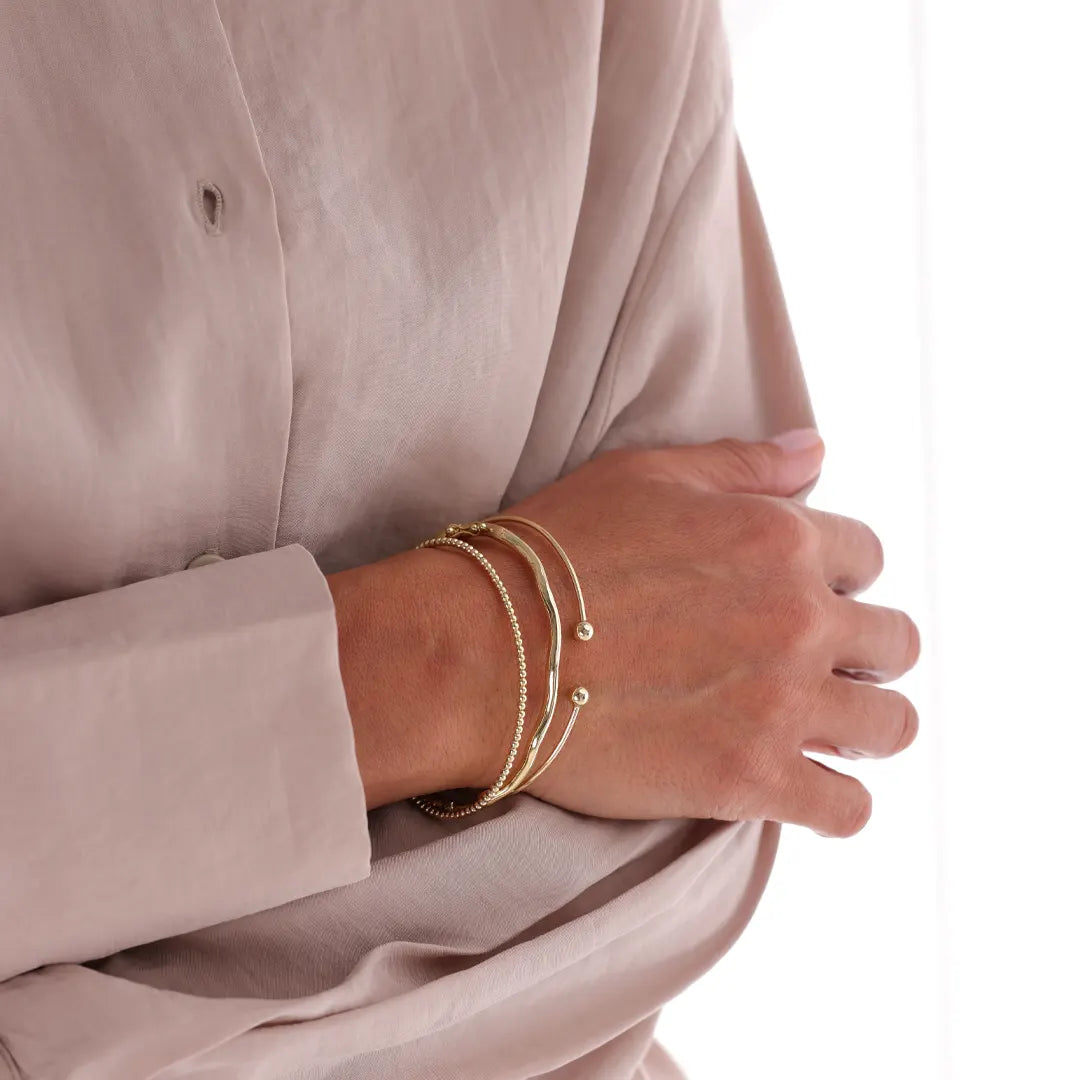 14K gold Thin Open Bracelet with 2 bold Dots
