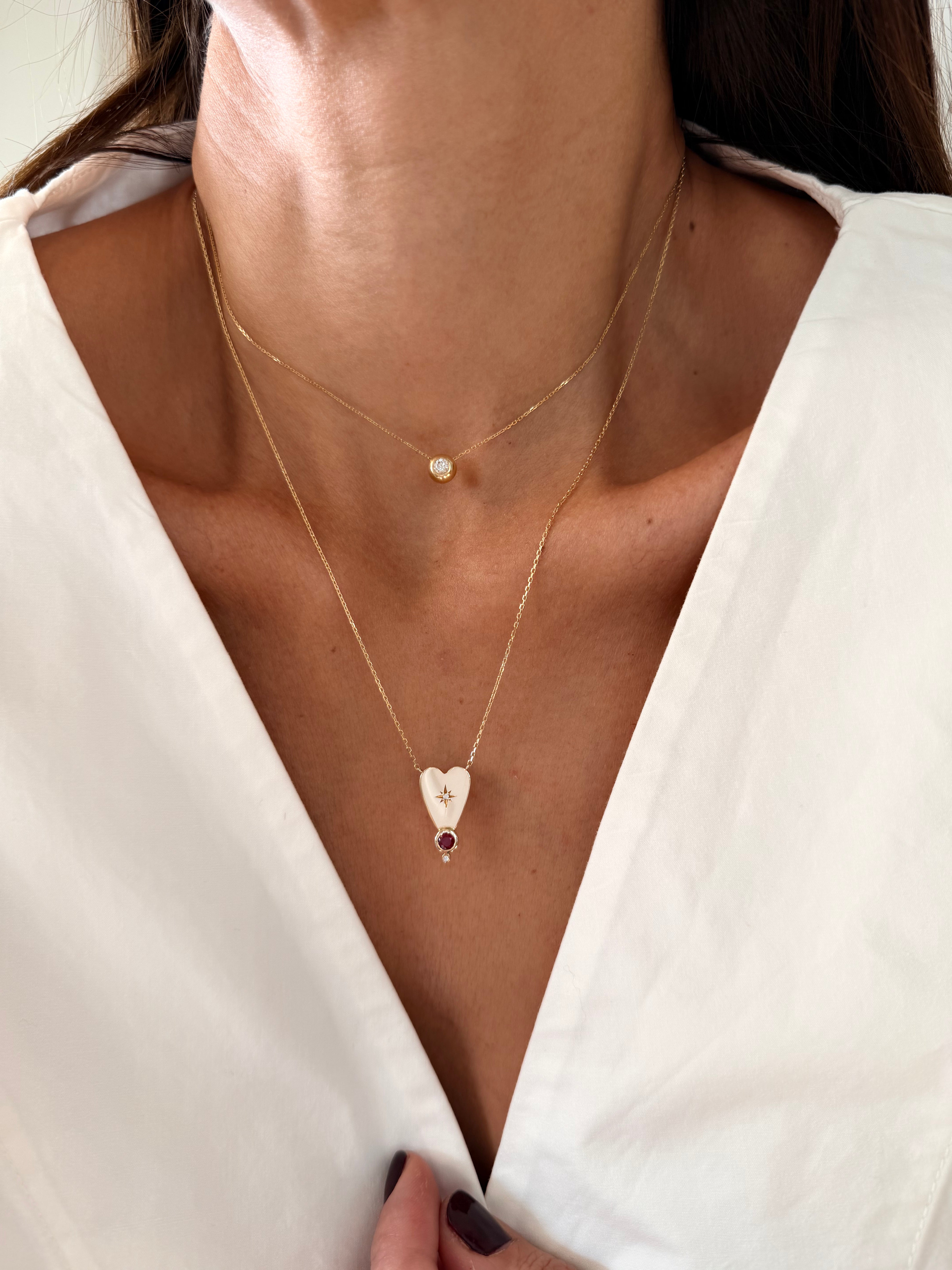 14K Gold Big Heart Diamond Star Necklace with Ruby