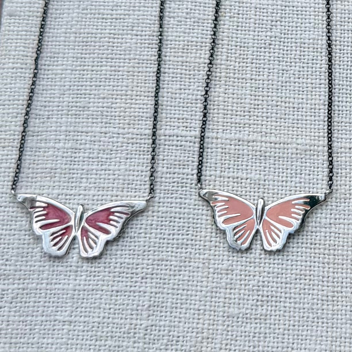 Silver Butterfly Necklace with enamel details