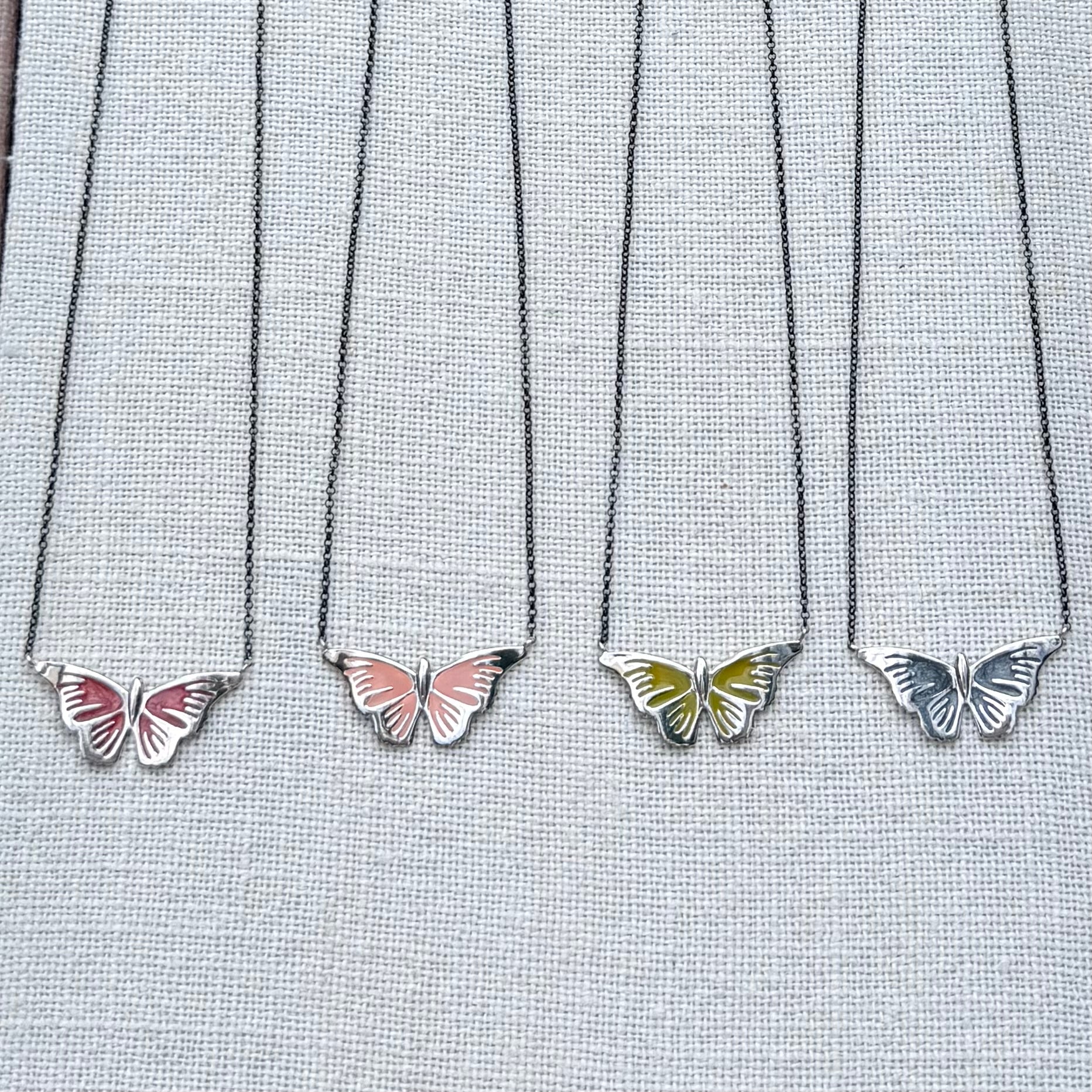 Silver Butterfly Necklace with enamel details