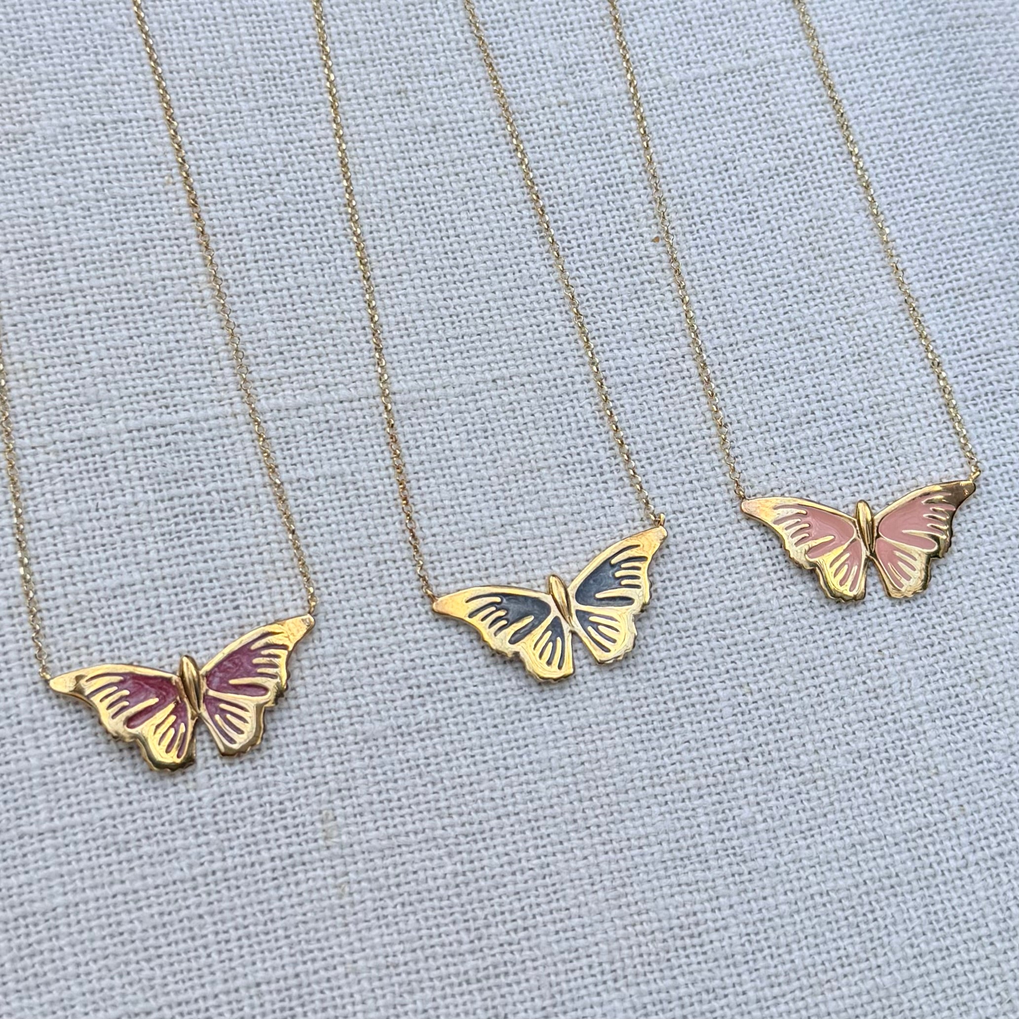 Silver gold plated Butterfly Necklace with enamel details