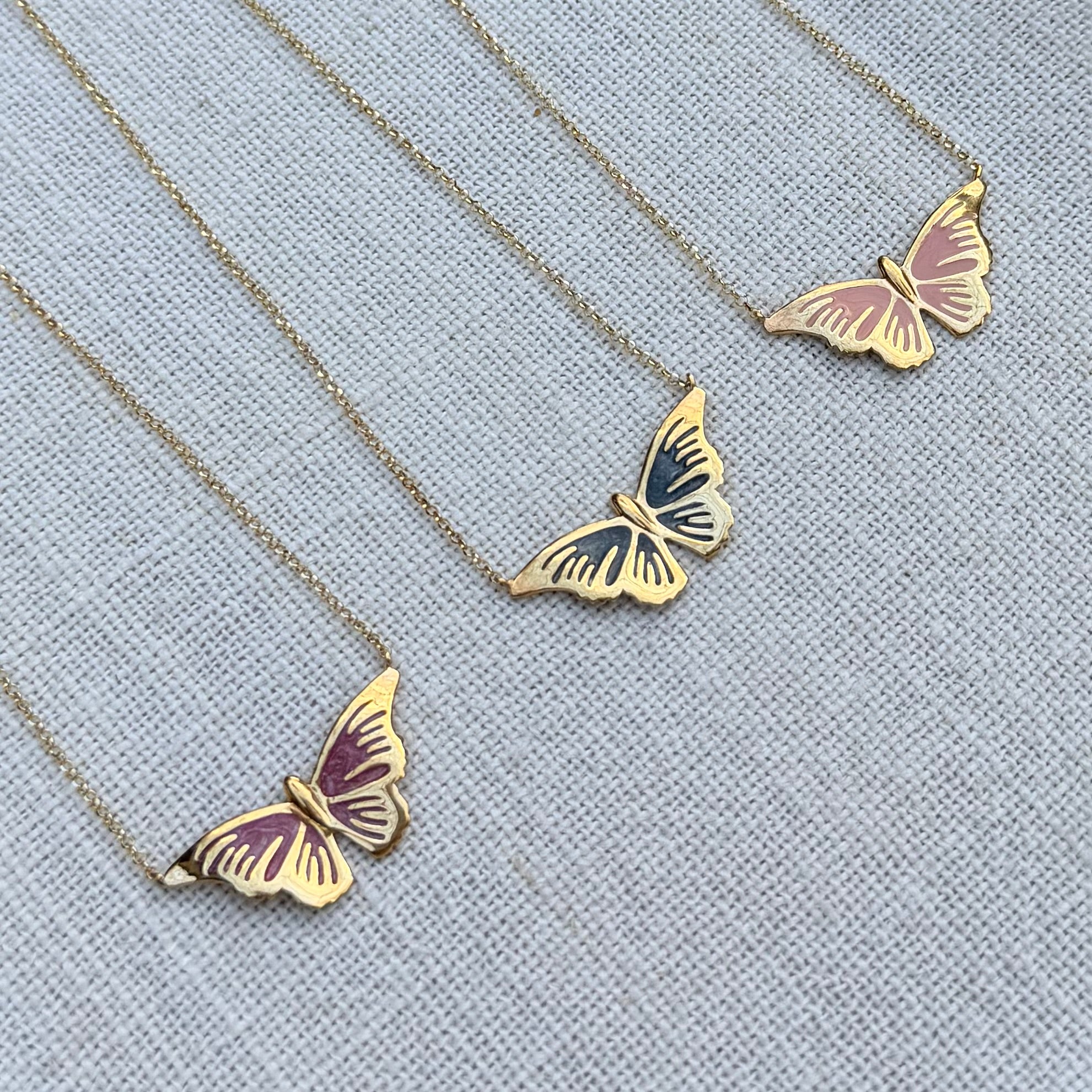 Silver gold plated Butterfly Necklace with enamel details