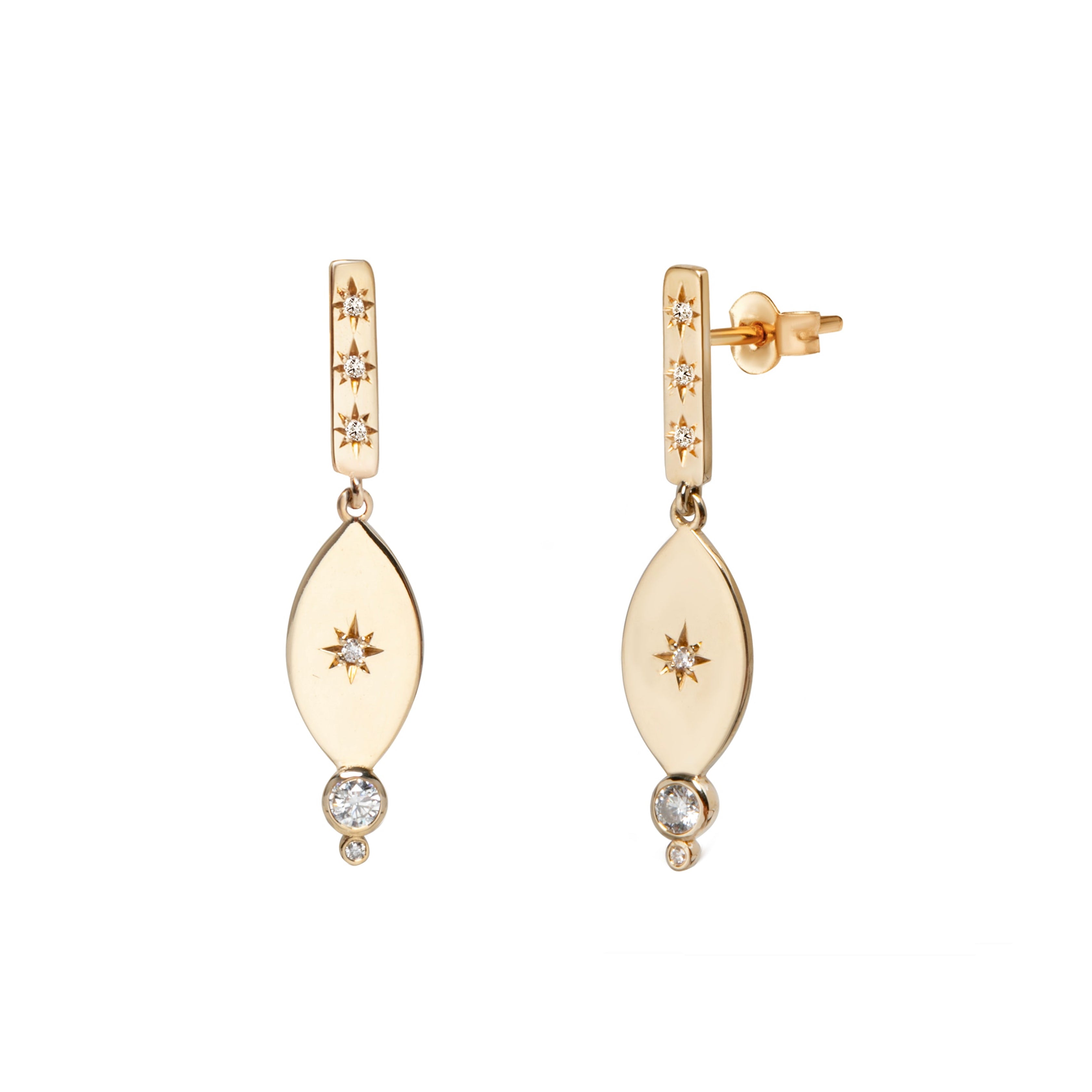 14K Gold Navette Diamond Star Earrings