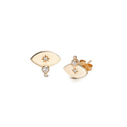 14K Gold Navette Diamond Star Stud Earrings with Diamond
