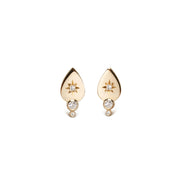 14K Gold Drop-shaped Diamond Star Stud Earrings with Diamond