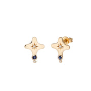 14K Gold Star Diamond Stud Earrings with Sapphire