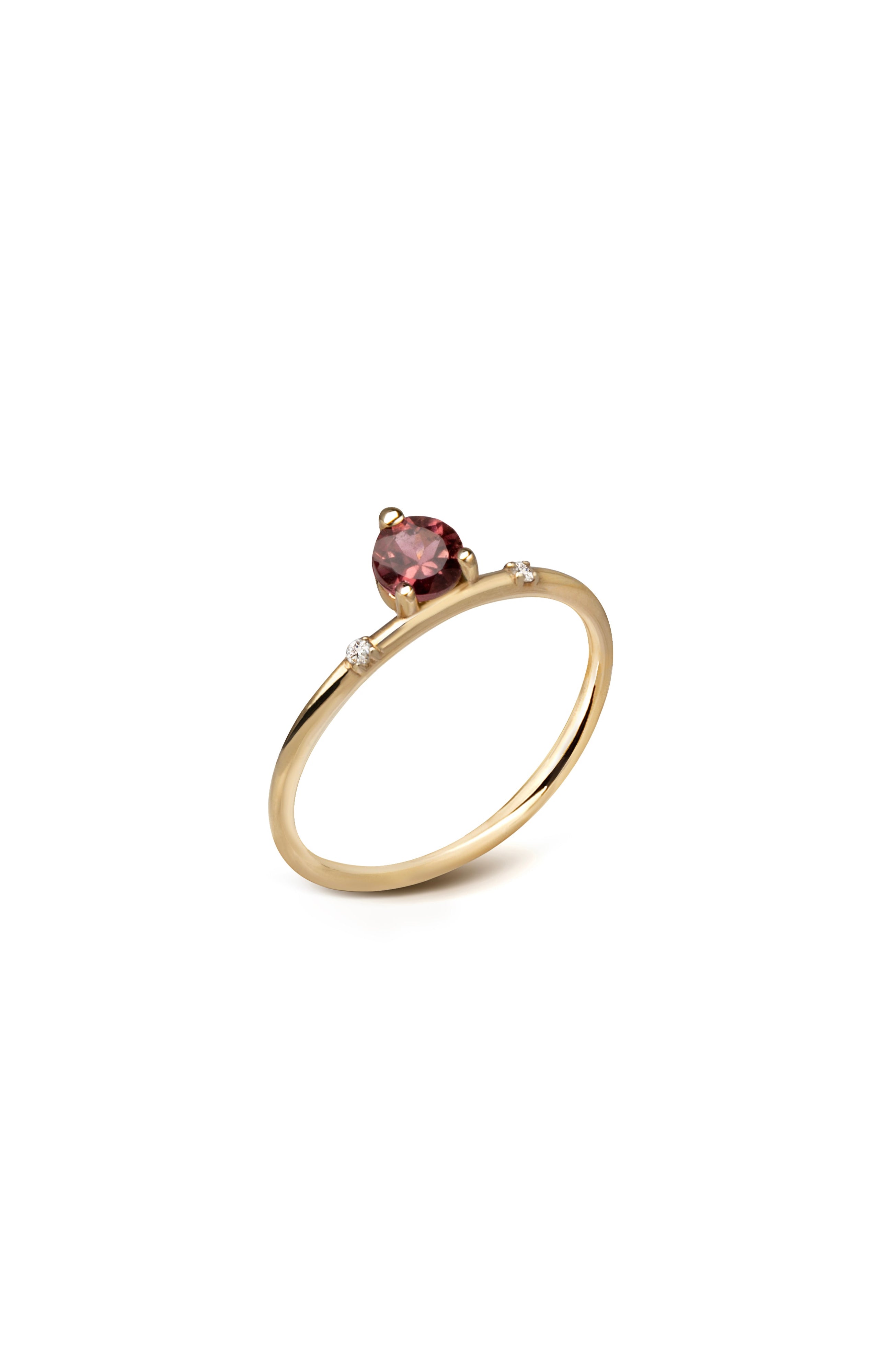 Round Shaped Side Red Tourmaline Ring with Diamonds