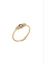Round Evil Eye 14K Gold Ring with 6 Diamonds