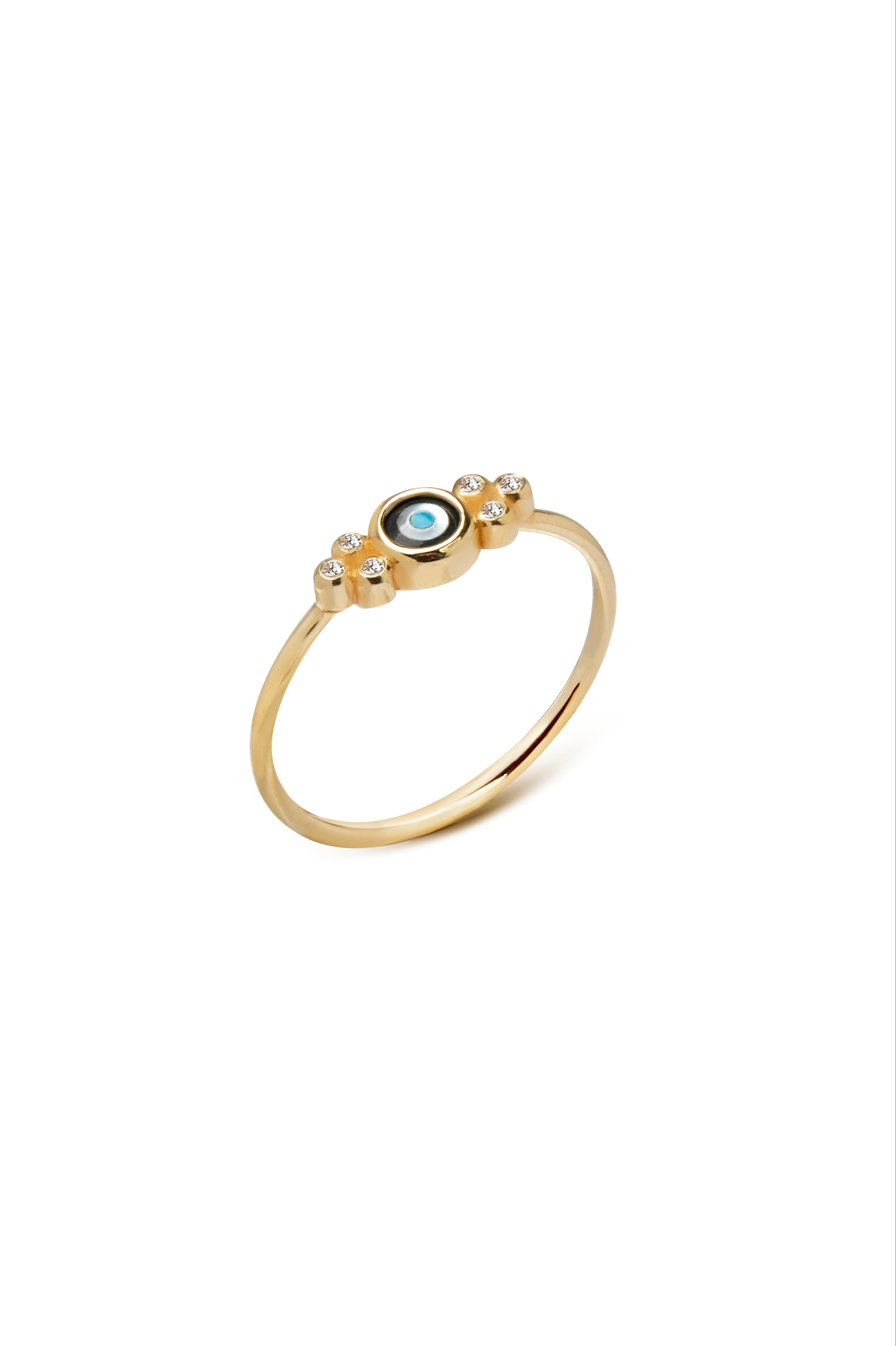 Round Evil Eye 14K Gold Ring with 6 Diamonds