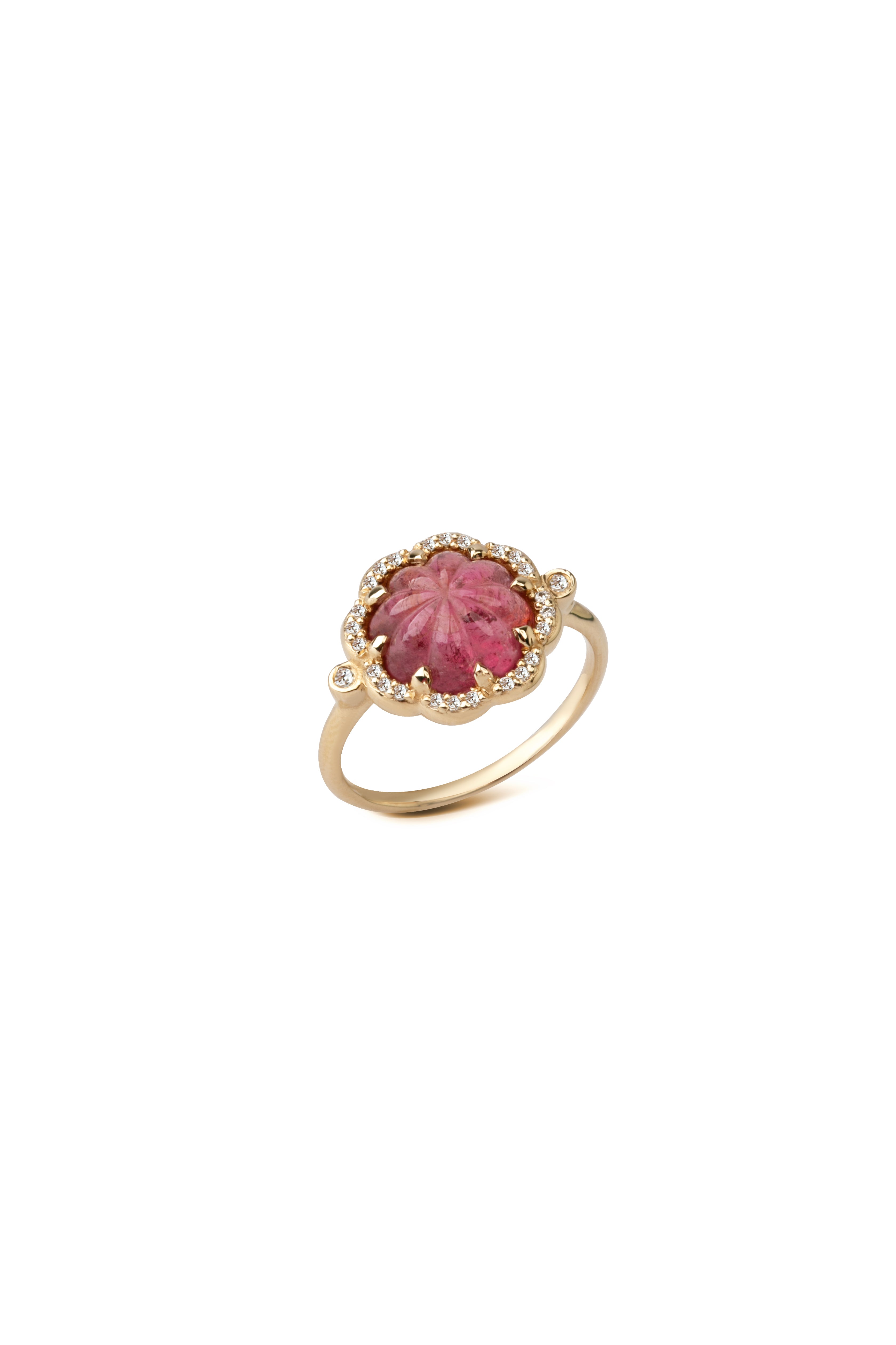 14K Gold Pink Tourmaline Flower Ring with Diamonds
