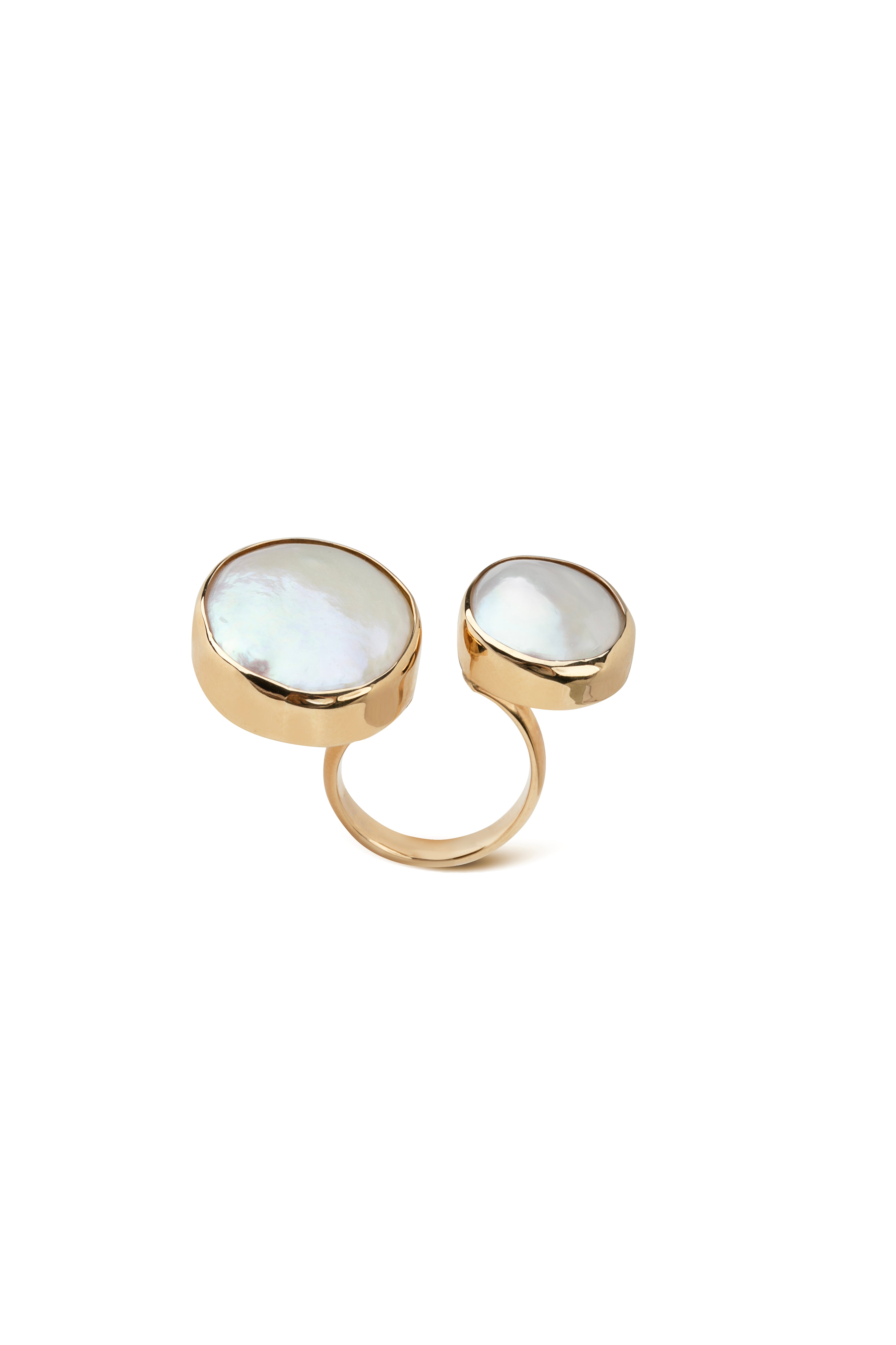 14K Gold, Double Round Big Pearl Ring