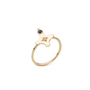 14K Gold Small Star-Shaped Diamond Star Ring with Sapphire