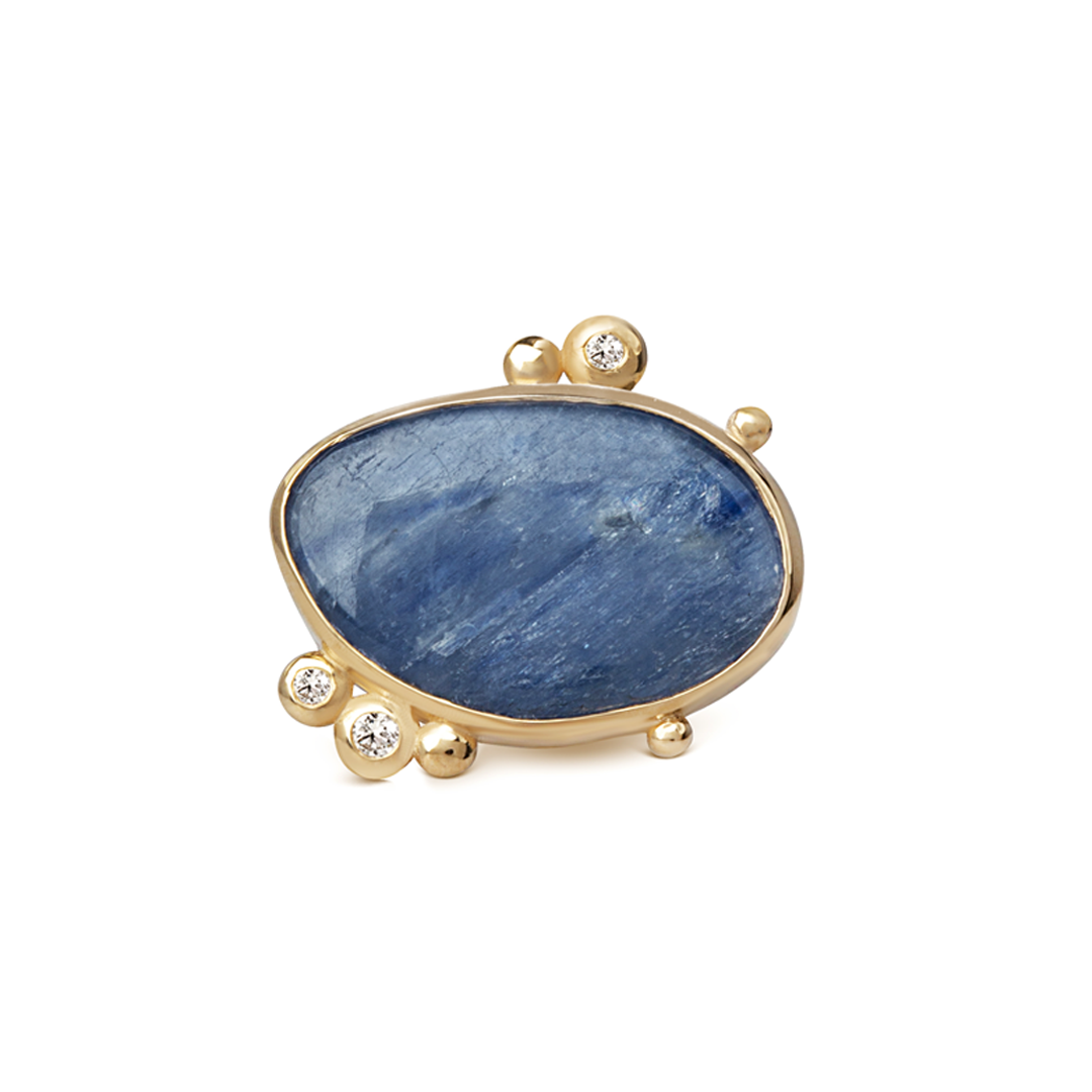 14K Gold  Irregular Kyanite Ring with 3 Diamonds