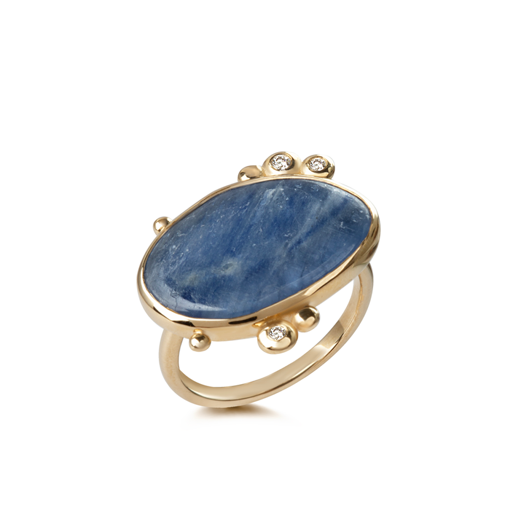 14K Gold  Irregular Kyanite Ring with 3 Diamonds