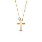 Tiny Gold Cross Pendant with Freshwater Pearl or plain