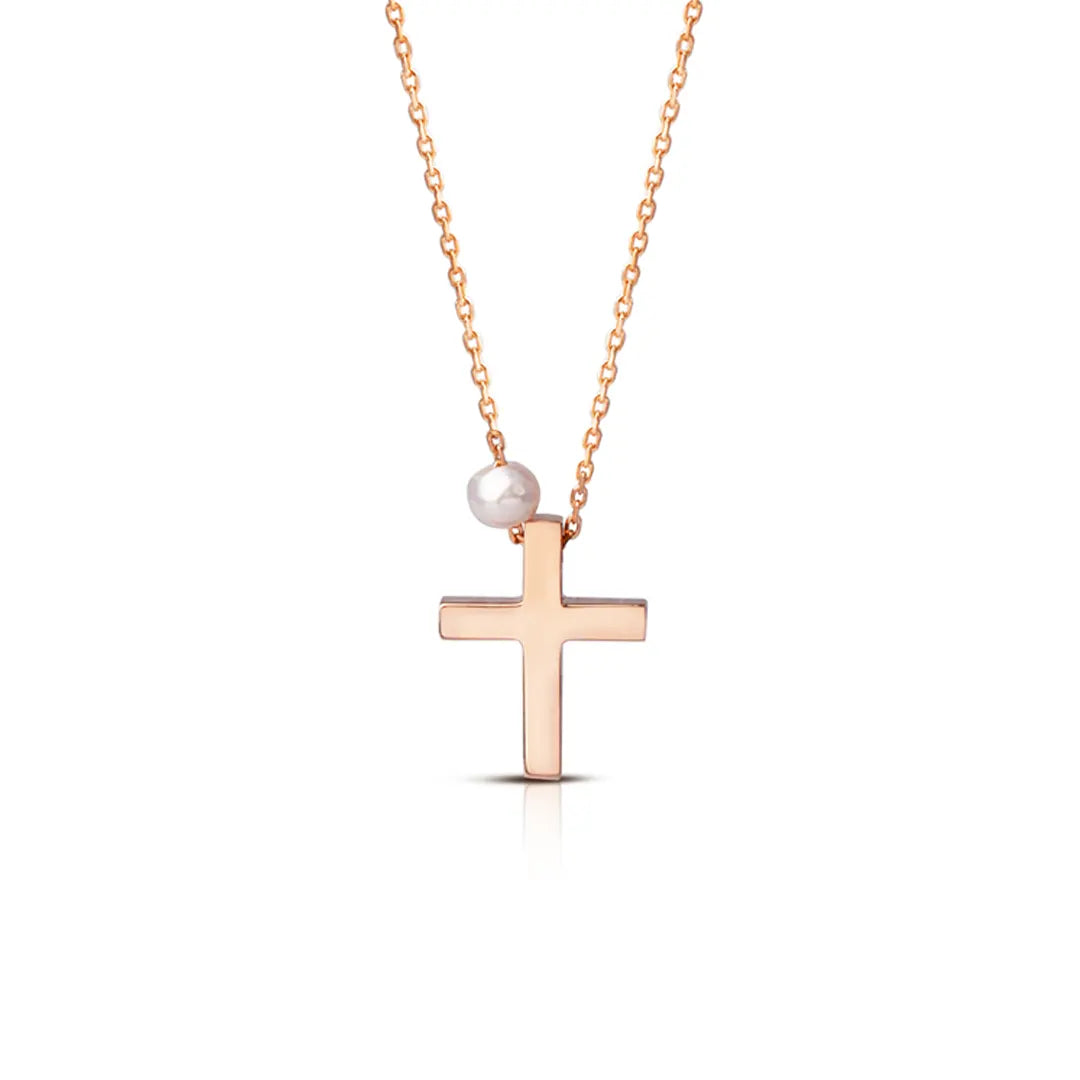 Tiny Gold Cross Pendant with Freshwater Pearl or plain