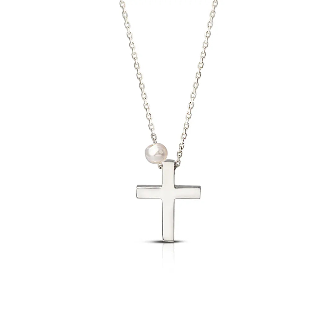 Tiny Gold Cross Pendant with Freshwater Pearl or plain