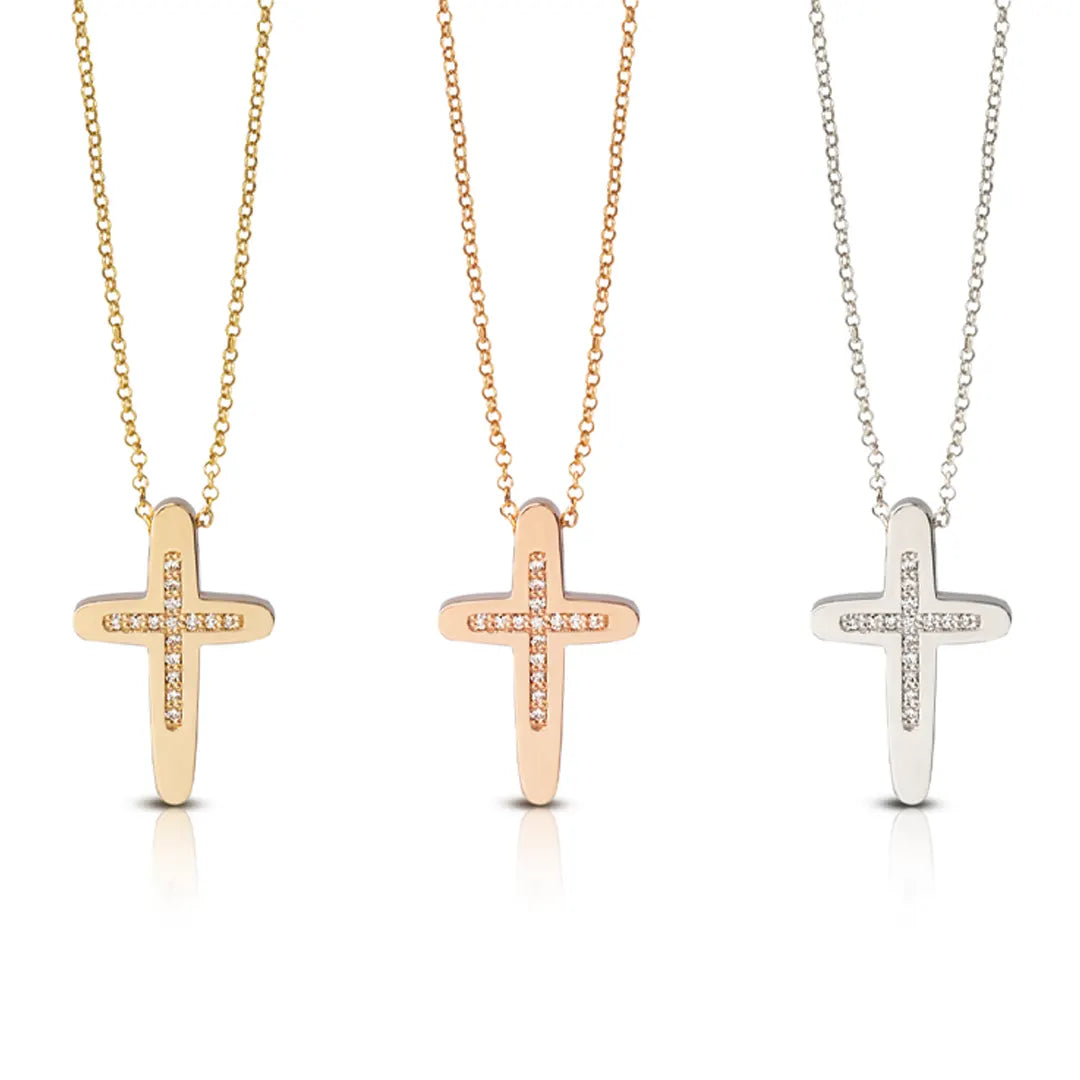 Pointed Edges Diamond Gold Cross, Medium size