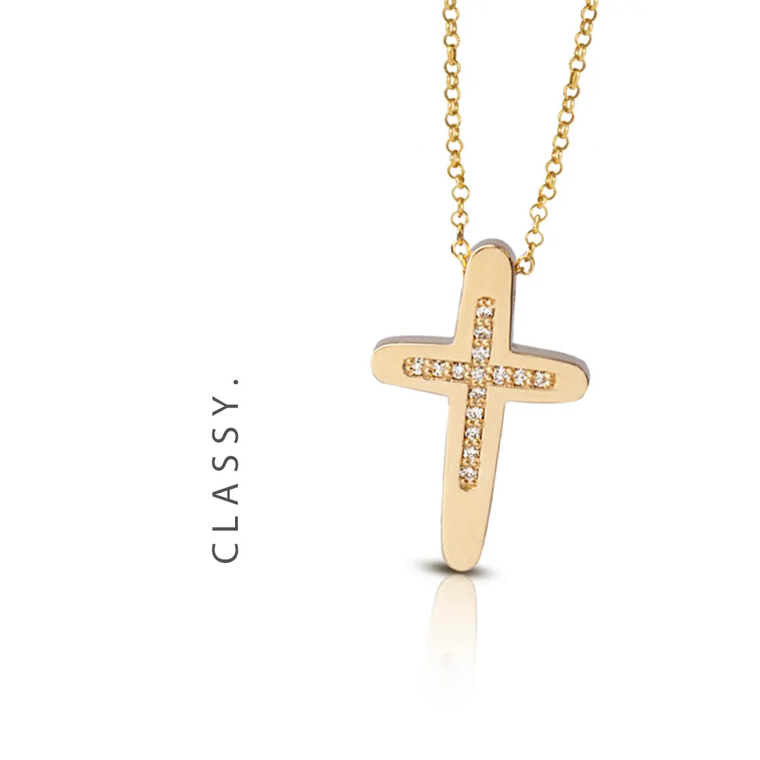 Pointed Edges Diamond Gold Cross, Medium size