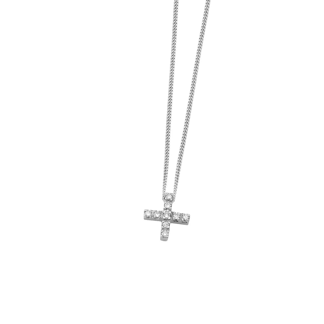 Tiny Squared Diamond Gold Cross Pendant