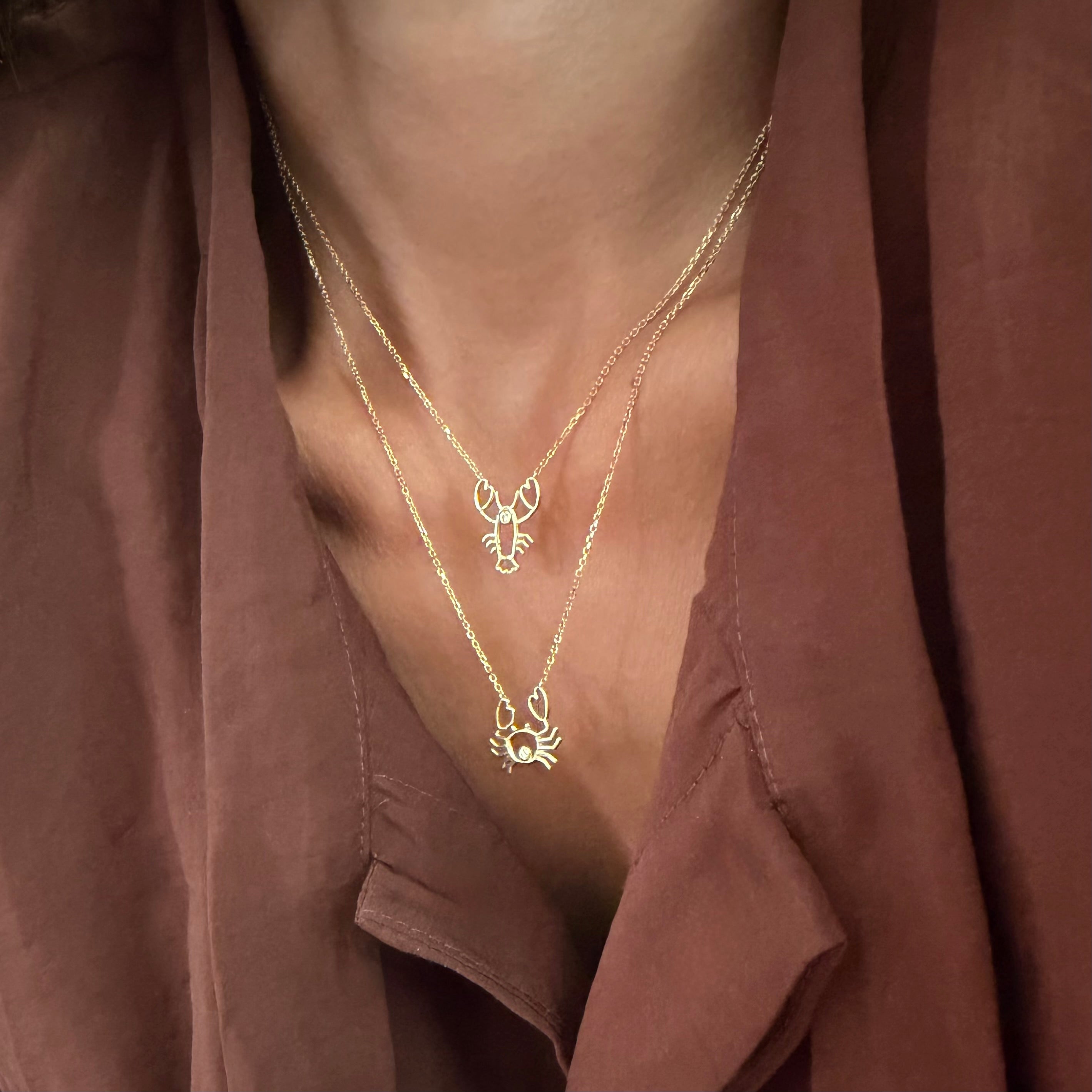 14K Gold Mer-Mades Heart Claw Lobster Necklace