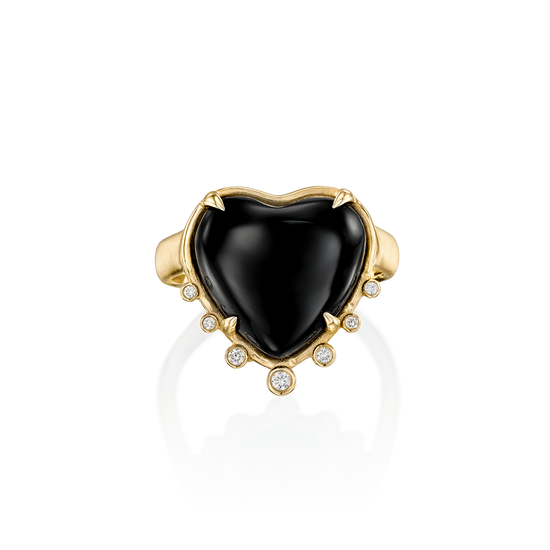 14K Gold  Onyx Heart Ring with Diamonds