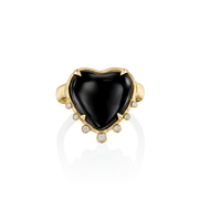 14K Gold  Onyx Heart Ring with Diamonds