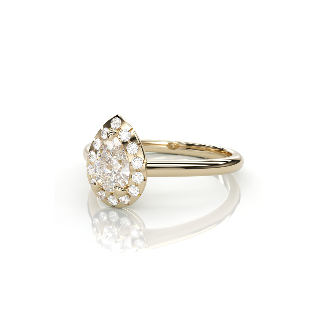 18K Yellow Gold Pear Natural Diamond Ring