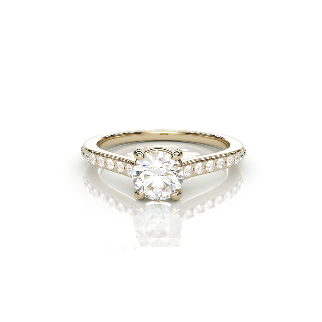 18K Yellow Gold Round Natural Diamond Ring