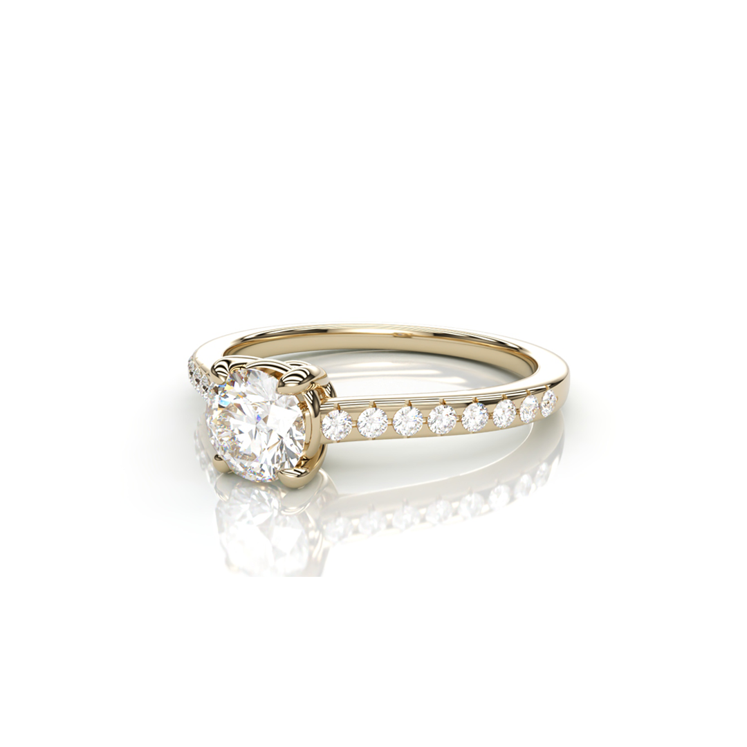 18K Yellow Gold Round Natural Diamond Ring