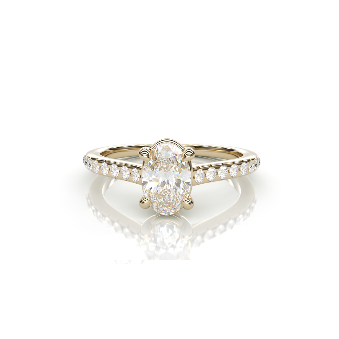 18K Yellow Gold Oval Natural Diamond Ring