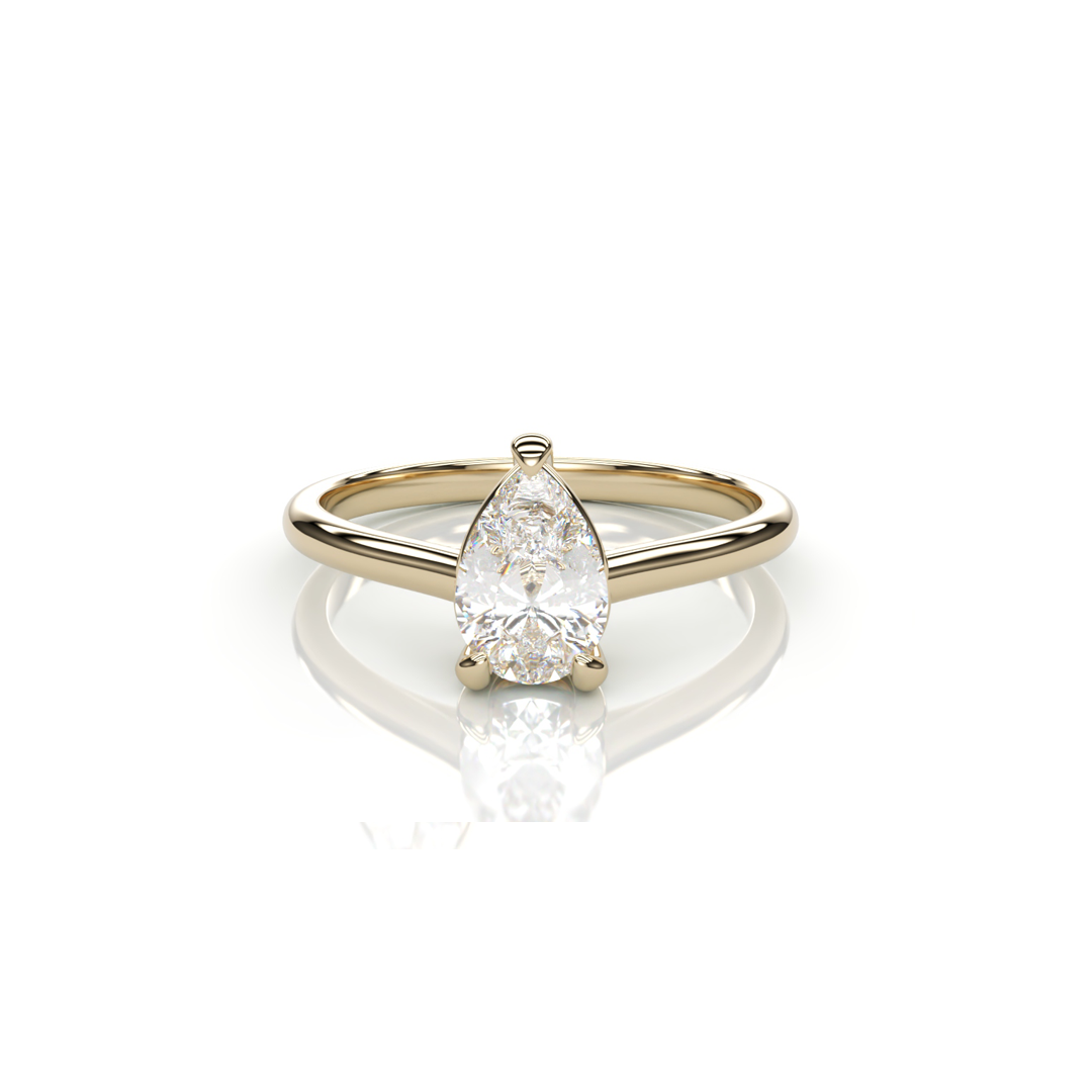 18K Yellow Gold Pear Natural Diamond Ring