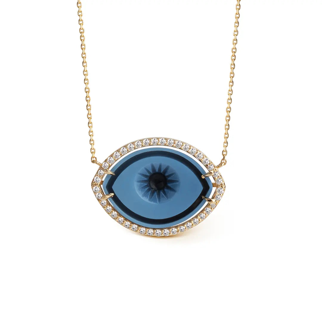 Cycladic Talisman Necklace with Cameo Eye and Brilliant Diamonds All Over