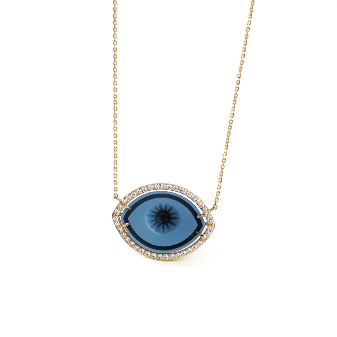 Cycladic Talisman Necklace with Cameo Eye and Brilliant Diamonds All Over