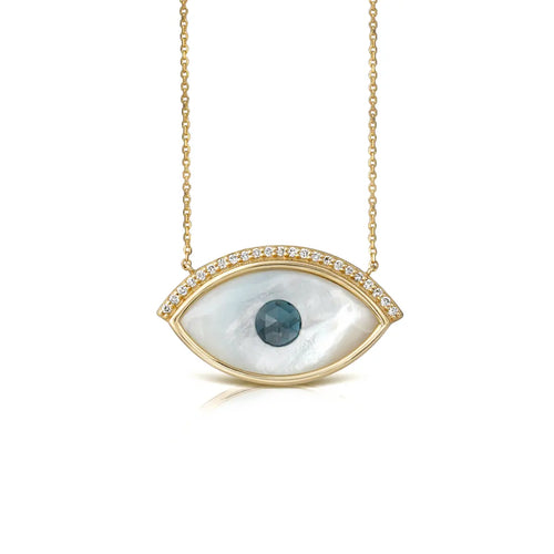 White and Blue Evil Eye 14K Gold Necklace with Diamonds