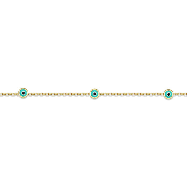 14Κ Gold Bracelet with 3 light Blue Evil Eyes