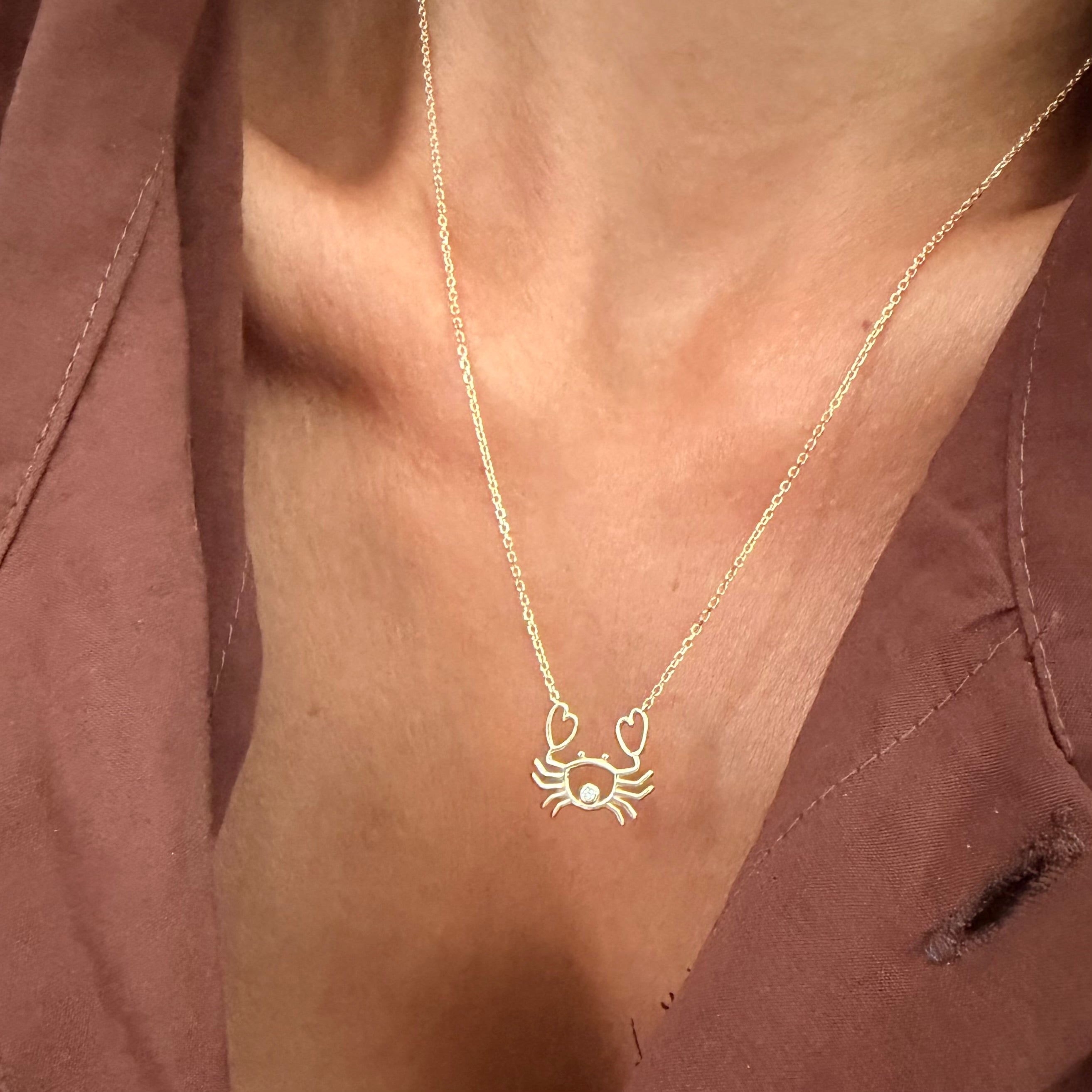 14K Gold Mer-Mades Heart Claw Crab Necklace